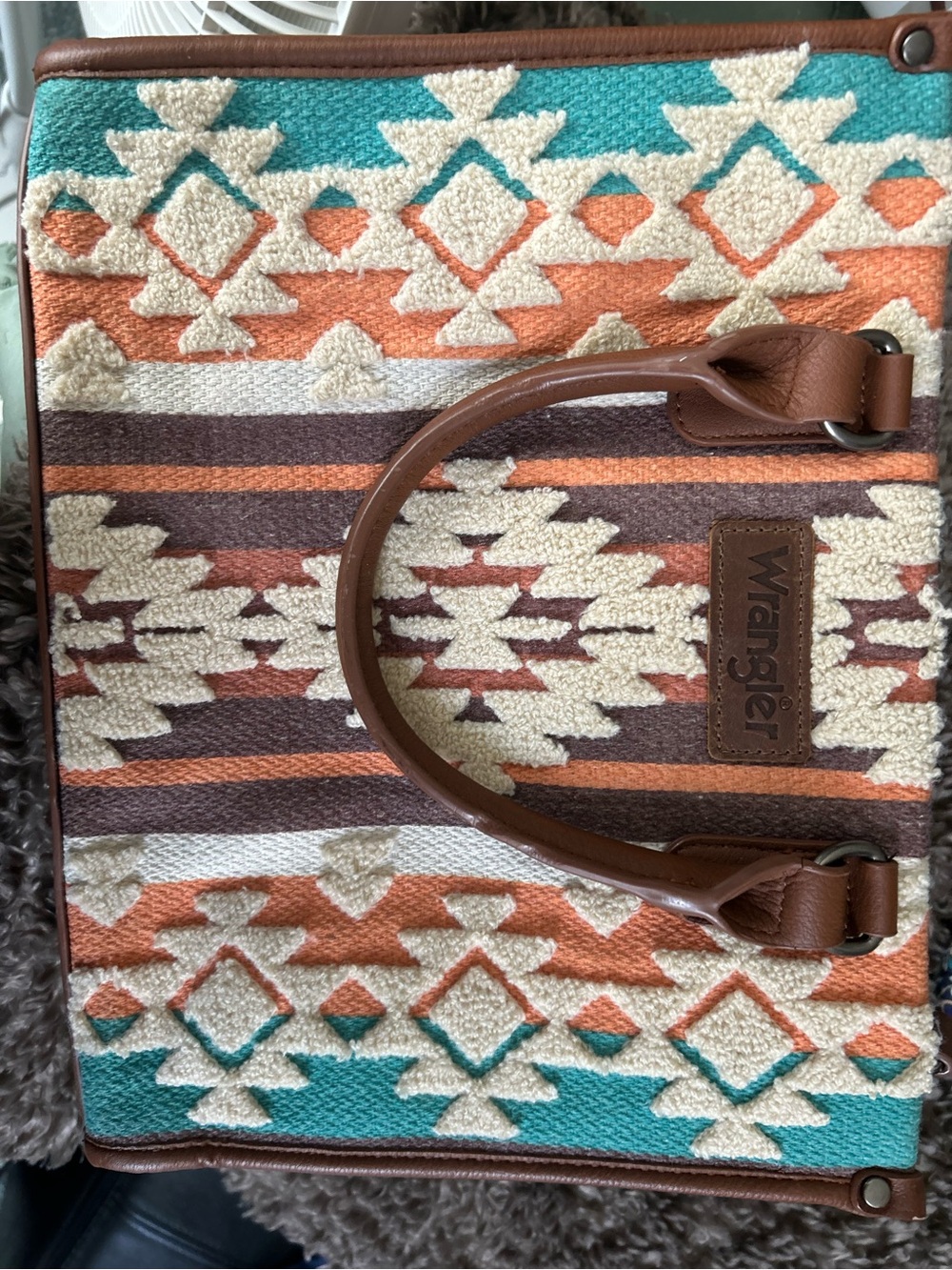 Wrangler Southwestern Tote in Teal, Rust & Cream with Brown Trim